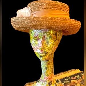 Eric Javits natural straw upturned kettle brim hat Sz~M